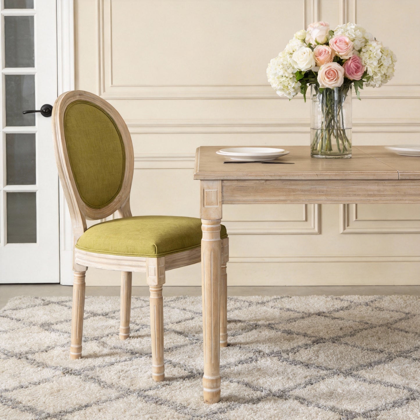 French Country Dining Chairs Set of 2 - Upholstered Green