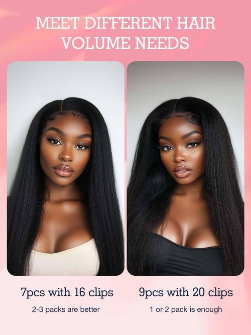 Flooyeer Seamless Clip in Hair Extensions Human Hair, Ultra-thin PU Weft, Kinky Straight 18 inch 130g 9pcs, 1B Natural Black, Clip in Hair Extensions, Clip ins Real Human Hair Black Women