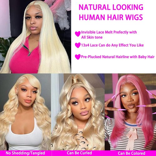 Amecire 613 Lace Front Wig Human Hair 13x4 HD Transparent Straight Wigs Human Hair Blonde Lace Front Wigs Pre Plucked Glueless Wig Human Hair 180% Density Blonde Lace Frontal Wigs 22INCH