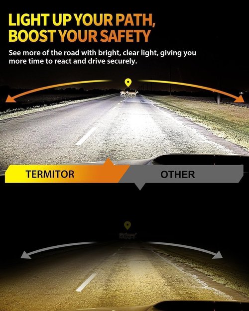 Termitor Upgraded 9007/HB5 Light Bulbs, 50,000LM 10X Ultra-Brighter, 6500K Cool White, 1:1 Halogen Size 9007 Fog Lights, Plug-N-Play, IP68 Waterproof, Pack of 2