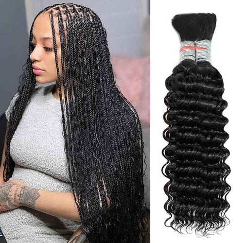 Human Braiding Hair for Boho Braids Human Hair Braiding Hair 22Inch Deep Wave Bulk Human Hair for Braiding No Weft 10A Wet and Wavy Human 2 Bundles/Pack Natural Color