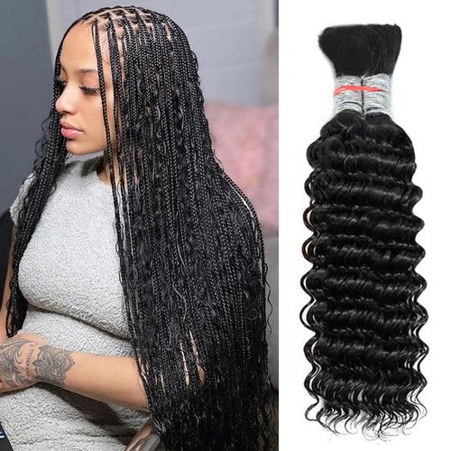 Deep Wave Bulk Human Hair For Braiding No Weft Unprocessed Brazilian Virgin Human Hair Extensions Wet And Wavy Micro Braiding Hair Bundles For Boho Braids Natural Color(26inch 2pack/100g)