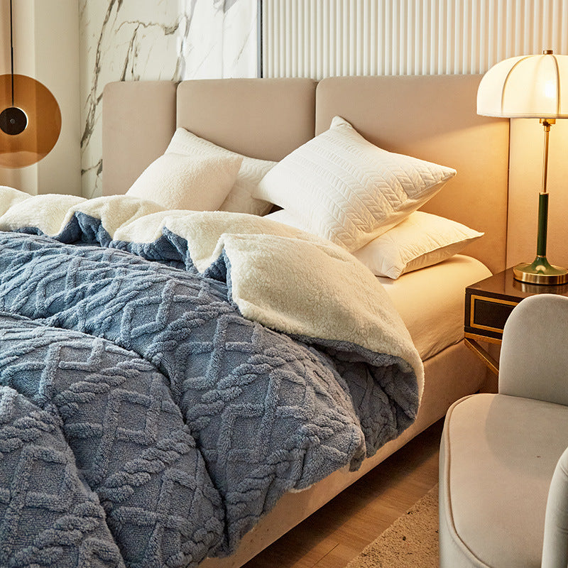 Thickened Double-Layer Lambswool Blanket for Sofa Bed and Office