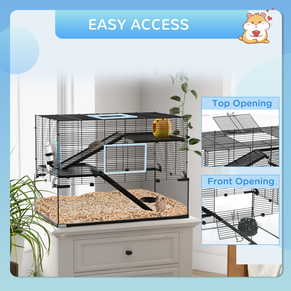 30-Inch Hamster Cage with Glass Basin, Multi-Level Small Pet Enclosure