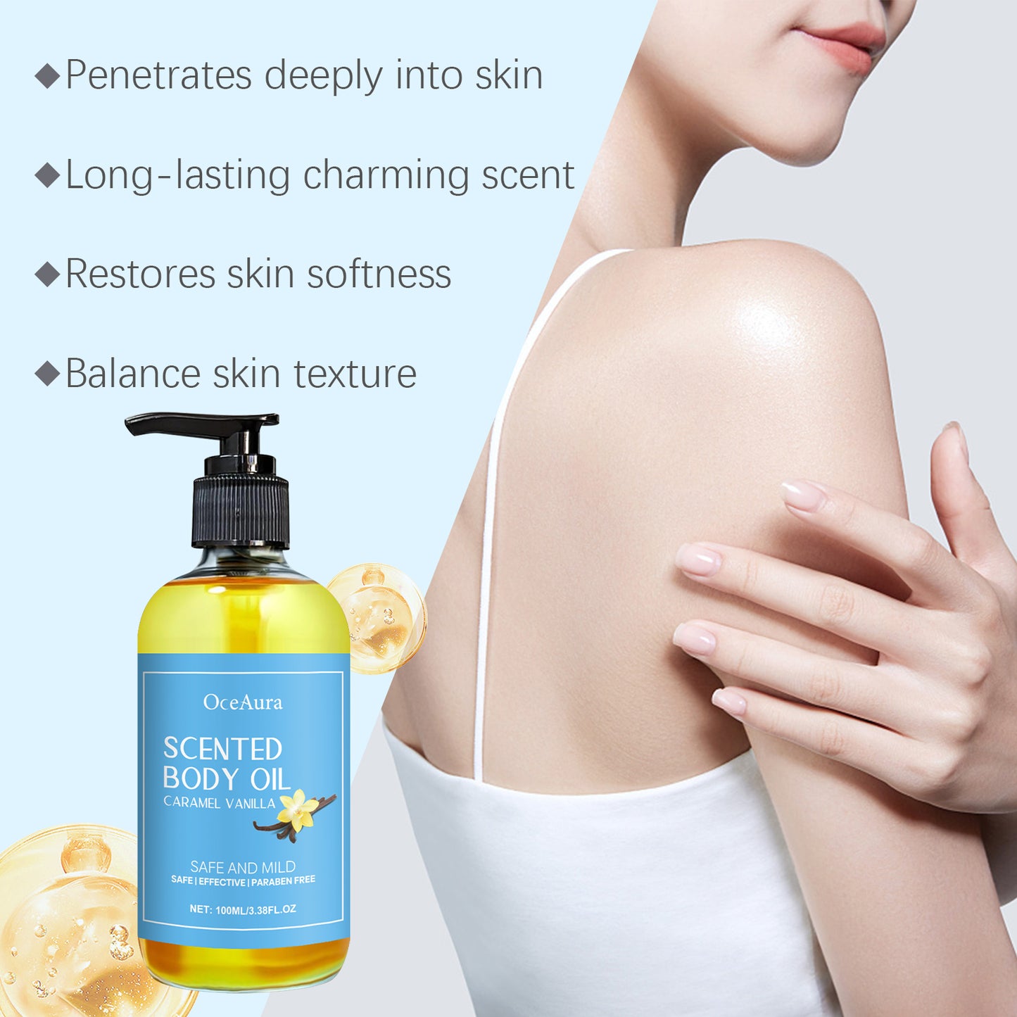 Caramel Vanilla Body Oil - Hydrating Shea Butter Moisturizer for Dry Skin