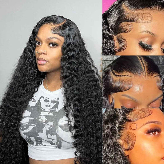 GIESWY 13x4 HD Lace Front Wigs Human Hair Pre Plucked with Baby Hair 180% Density Brazilian Virgin Hair Deep Wave Wig Glueless Human Hair Wigs for Black Women (natural color 22 inch)