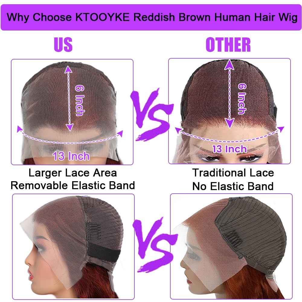 KTOOYKE 30 Inch Reddish Brown Lace Front Wigs Human Hair Body Wave 13x6 Hd Transparent Lace Front Wigs Human Hair Pre Plucked with Baby Hair 200% Density Auburn Human Hair Lace Front Wigs
