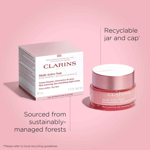 Clarins Multi-Active Renewing Night Moisturizer with Niacinamide | Smooth Fine Lines | Visibly Tighten Pores | Even Tone and Texture | Boost Glow | Strengthen Moisture Barrier | Dry Skin Type