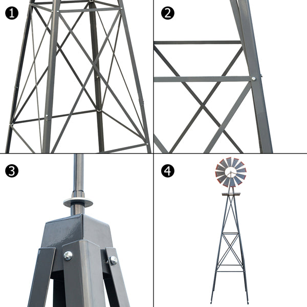 4-Pod Windmill Garden Decor - 8FT Tall Vane Wind Spinner with Steel Construction