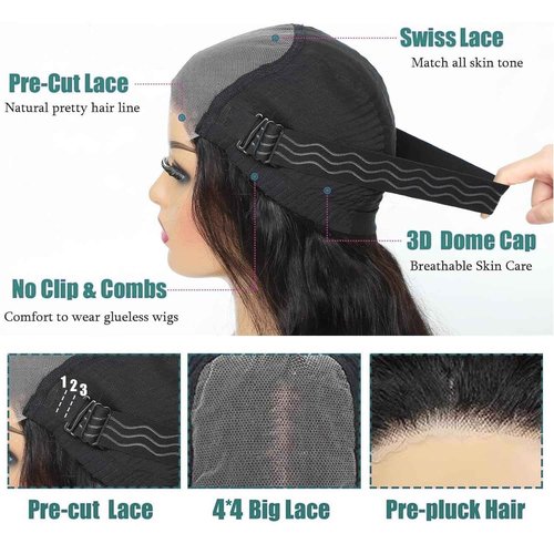 Wear and Go Glueless Wigs Human Hair Pre Plucked Pre Cut 14 Inch Body Wave Bob Wig Human Hair 4x4 Lace Front Wigs for Black Women Brazilian Virgin Human Hair Bob Wigs Glueless 180% Density