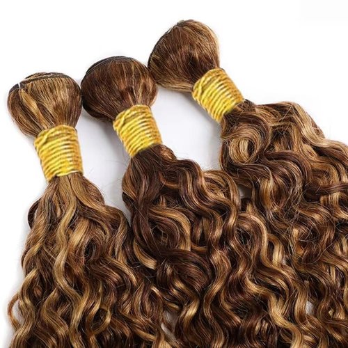 P27/33 Highlight Brown Bundles Honey Blonde Kinky Curly 3 Bundles Human Hair 18 20 22 inch CnumGunm Unprocessed Brazilian Virgin Hair Extensions