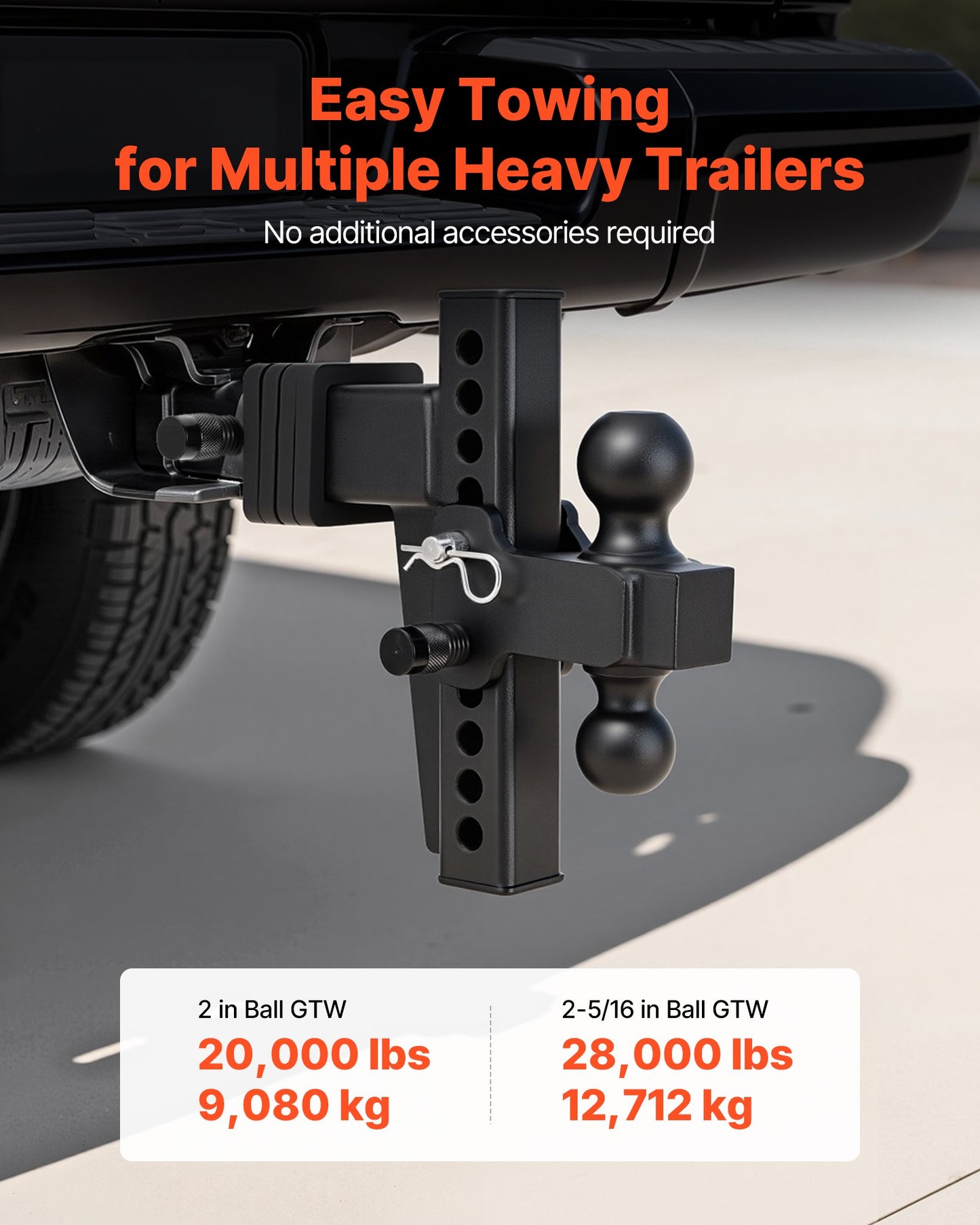 Adjustable Trailer Hitch Ball Mount 2.5-Inch Receiver 28,000 Lbs Towing Capacity