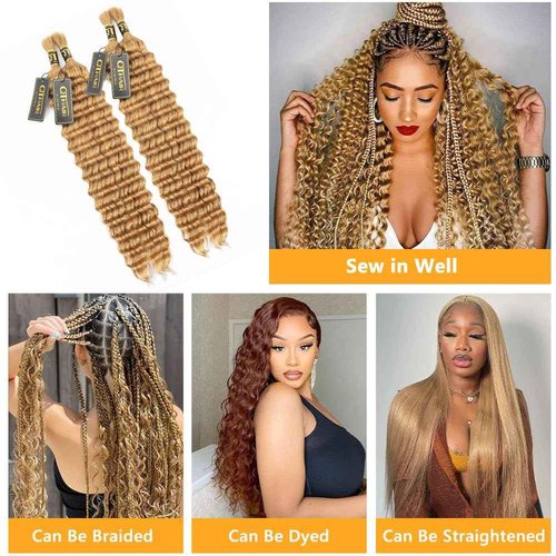 QTHAIR 16A Grade Deep Wave Bulk Human Hair for Braiding, 18 Inch, 200g, Honey Brown #27, Human Bulk Hair for Micro Braiding No Weft, Curly Human Hair for Boho Braids