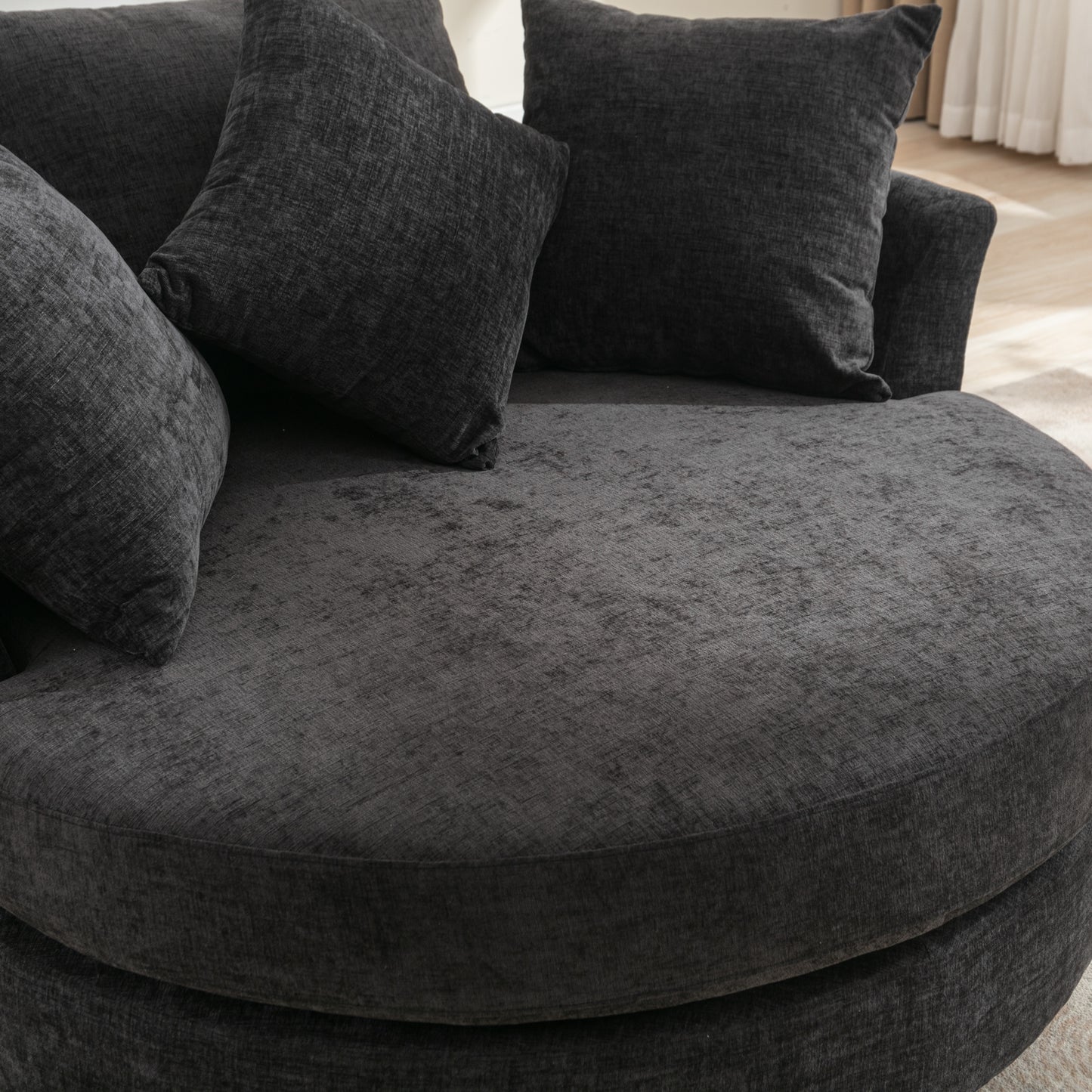360° Swivel Accent Barrel Chair with Storage Ottoman & 4 Pillows - Gray
