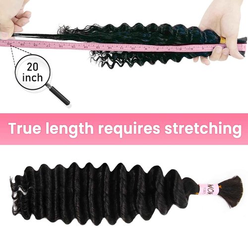 WOWANGEL Human Braiding Hair For Boho Braids 100g,100% Unprocessed Brazilian Virgin Hair, 12A Deep Wave Knotless Bohemian Bundles, Curly Hair Extensions,2 Bundles,Natural Black(1B),22 Inch