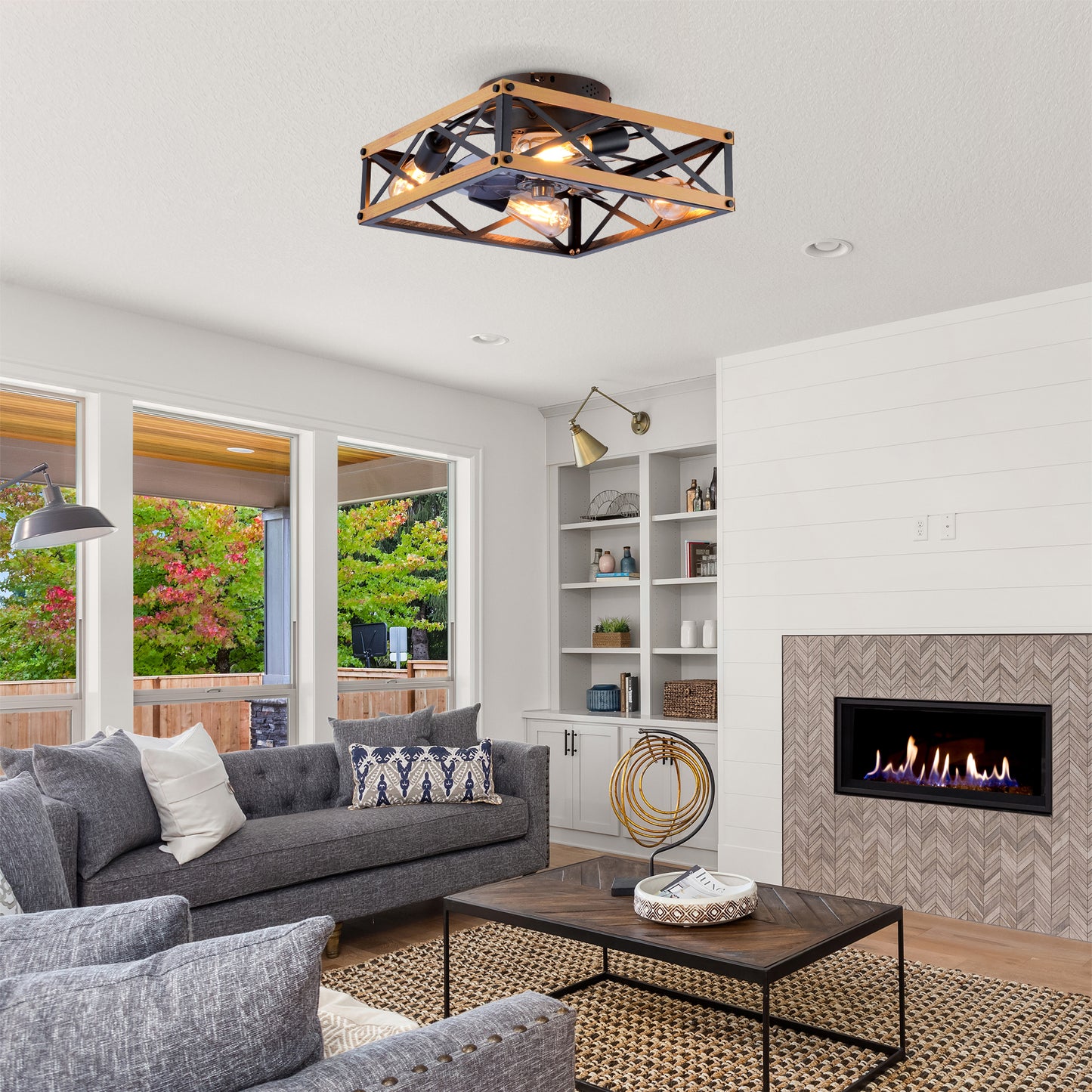 22.6 Inch Flush Mount Ceiling Fan with Remote Control - Bronze