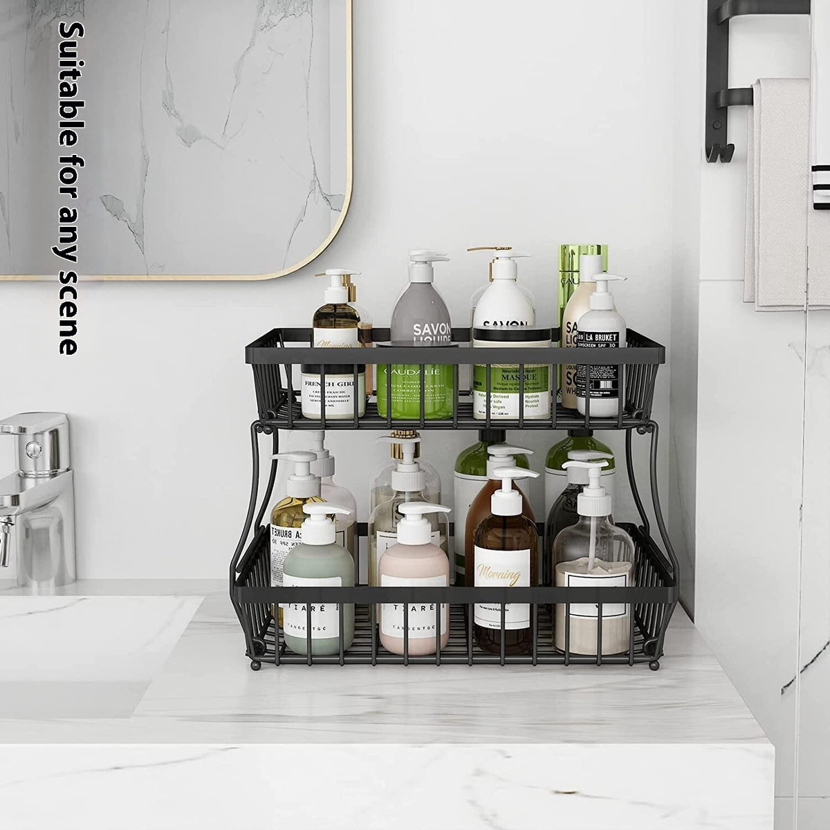 Removable Double Layer Fruit Basket for Kitchen Storage - Stainless Steel