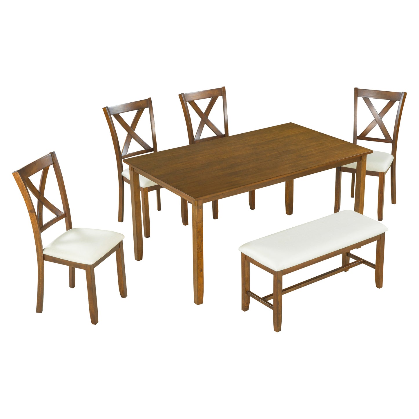 6-Piece Wooden Dining Table Set with Chairs and Bench - Natural Cherry