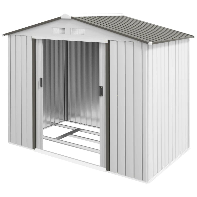 Garden Storage Shed with Double Sliding Doors & Vents - White, 7x4 ft