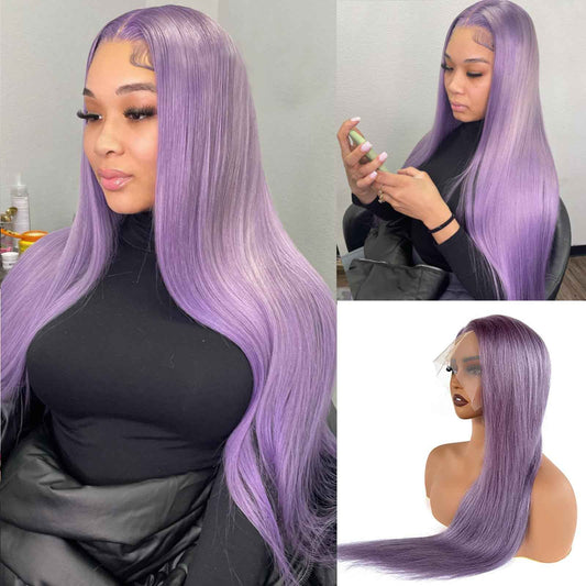24Inch Purple Lace Front Wigs human hair 13X4 HD Transparent Deep Purple Straight Lace Front Wigs Human Hair for Women 150% Density Lilac Body Wave HD Lace Front Wig Pre plucked with Baby Hair