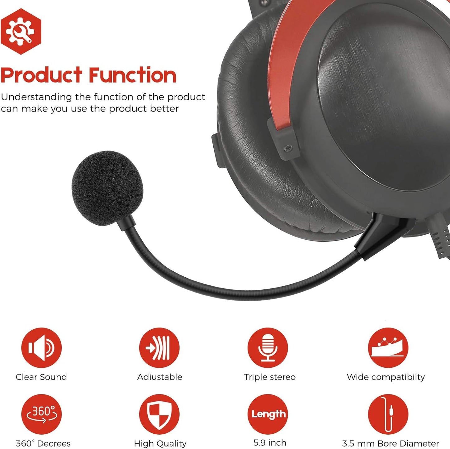 AKKE Cloud Alpha Pro Replacement Mic 2 PCS 3.5mm Detachable Game Microphone Boom Compatible Cloud Alpha S, Alpha PRO Gaming Headsets