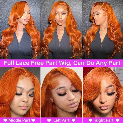 Yeeaak Ginger Lace Front Wigs Human Hair 13X6 Orange Ginger Body Wave HD Lace Frontal Wigs for Women Glueless Auburn 350 Color Pre Plucked Natural Hairline 180% Density Super Soft 22 Inch