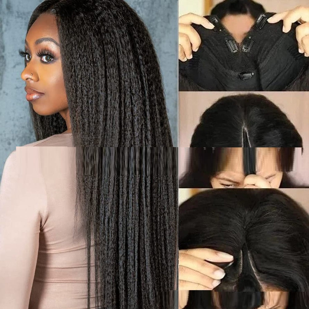 Human Hair Wigs - Yaki Straight Lace-Free Mechanism Wig for Women