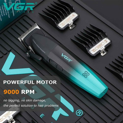 VGR Professional Hair Clipper and Trimmer Set for Men, Barber Clipper and Zero Gap T-Blade Trimmer Kit, Cordless USB Rechargeable Hair Cutting Kit with 9 Guide Combs, Ceramic Blade, LED Display
