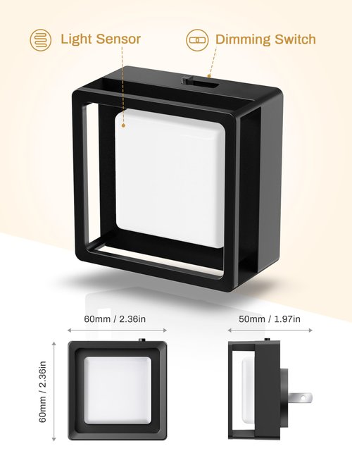 DORESshop Night Light [2 Pack], LED Night Light with Dusk to Dawn Sensor, Night Lights Plug Into Wall, Adjustable Brightness Nightlights for Adults, Bedroom, Bathroom, Kitchen, Daylight White 5000k