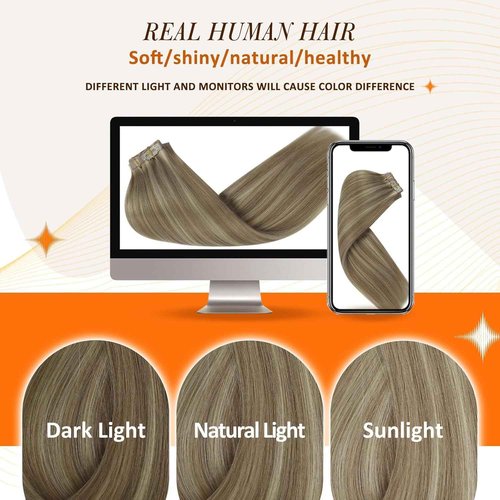 Full Shine Human Hair Clip in Extensions Balayage Seamless Hair Extensions Clip ins Golden Blonde Mix Light Blonde Real Hair Extensions for Women 18 Inch 8 PCS 120 G