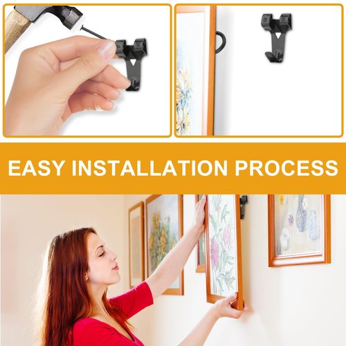 KURUI 303Pcs Picture Hangers for Wall Art Decor Tapestry, Picture Hanging Kit With Heavy Duty Wall Hooks, Sawtooth, Picture Wire, D Rings, Hardware Nails, Eye Hooks, Black Frame Hooks for Drywall Wood
