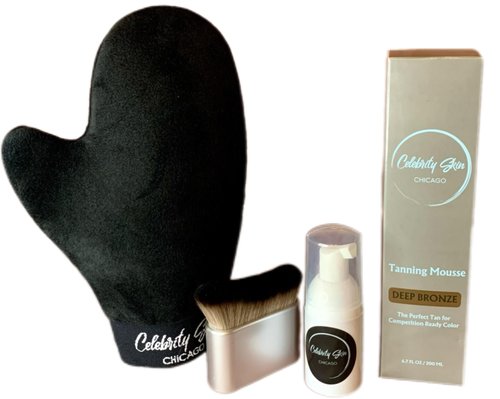Celebrity Skin Chicago Competition Ready Tanning Kit, Deep Bronze Mousse with Applicator Mitt and Blending Brush