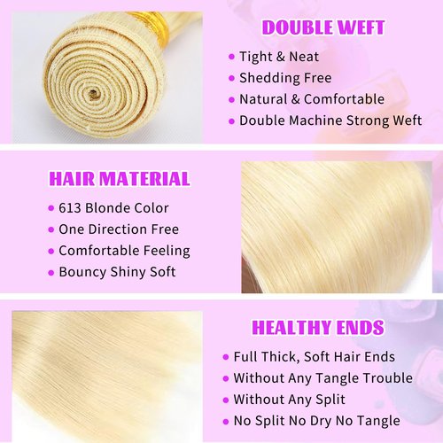 12A 613 Bundles Human Hair 28 Inch Blonde Bundles Human Hair 100% Unprocessed Brazilian Virgin Raw Weave Bundle 1 Bundle Blonde Straight Human Hair for Women