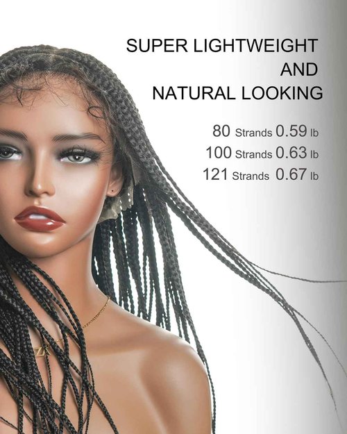 JALIZA 24" 360° Knotless Box Braided Wig with Swiss HD Full Lace – Pre-Cut, Black, 80 Strands, Lightweight Synthetic with Human Hair Baby Hair