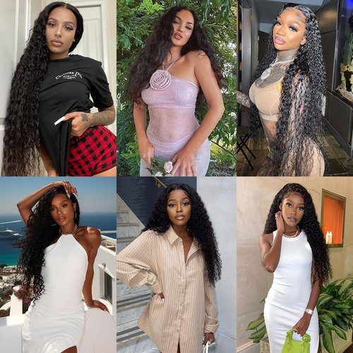 Edwad 13x4 Deep Wave Lace Front Wigs Human Hair Pre Plucked,180 Density HD Transparent Lace-100% Unprocessed Brazilian Virgin Human Hair for Black Women Natural Color