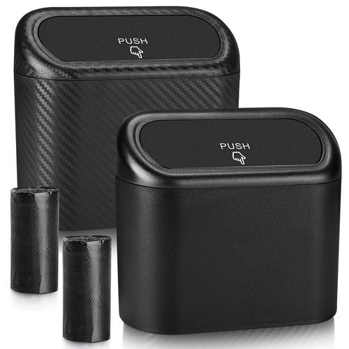 Accmor Car Trash Can with Lid, 2 Pack Mini Vehicle Trash Bin, Small Car Dustbin Garbage Organizer Holder with 2 Roll Trash Bag, Portable Hanging Leakproof Auto Storage Bag Container