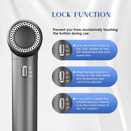 Natrial Ionic Salon Hair Dryer with 3 Attachments, 1600W Professional Blow Dryer with 110000RPM High Speed Brushless Motor for Fast Drying, Lightweight, Low Noise, Locking Function, Dark Gray