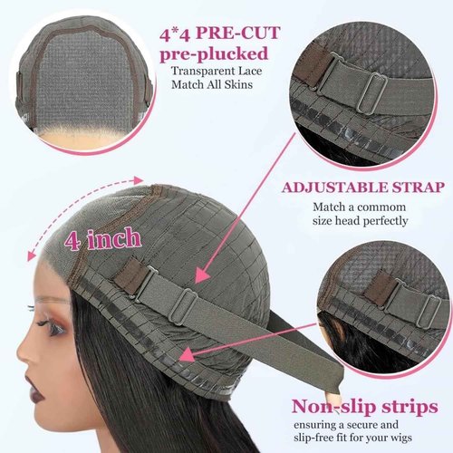 Wear and Go Glueless Bob Wig Human Hair Pre Plucked Pre Cut 4x4 HD Lace Closure Bob Wigs For Black Women Human Hair Straight Bob Wigs No Glue Lace Closure Wigs For Beginner 200% Density 16 Inch