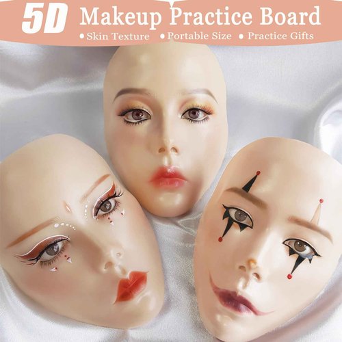 Silicone Makeup Practice Board - Full Face Mannequin with Makeup Kit, Face Gems, Brushes - Perfect for Beginners & Professionals
