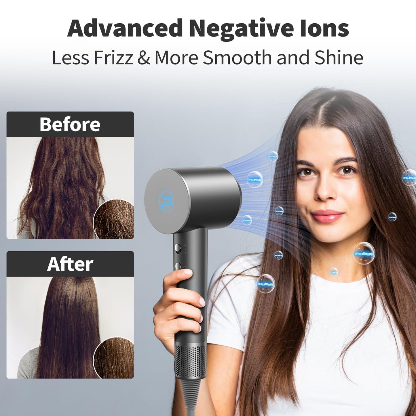 Hair Dryer-110000 RPM High-Speed Ionic Blow Dryer, Brushless Motor, 8 Wind Modes, Magnetic Nozzles & Diffuser, Intelligent Temperature Control, Reduces Frizz & Enhances Shine, Quiet & Fast Drying