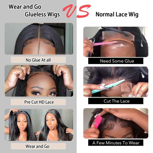Hechirun Glueless Wigs Human Hair Pre Plucked 200% Density Wear and Go Glueless Wigs Human Hair Pre Cut 13x4 Straight Lace Front Wigs Human Hair HD Lace Frontal Wigs Human Hair for Women 18 Inch