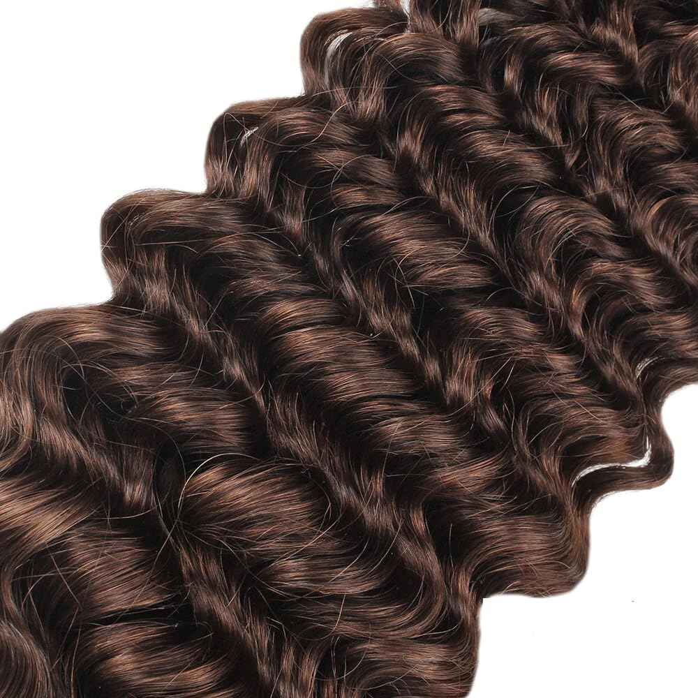 Giginger Bundles Human Hair 12 14 16 Inch Chocolate Brown Deep Wave Human Hair Bundles Deep Curly Unprocessed Quick Weave Soft Sewn In Hair Extensions for Black Women