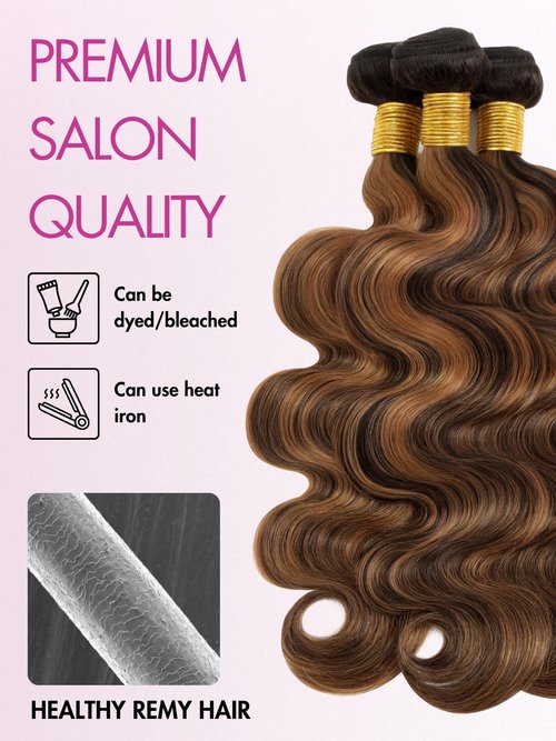 Anmetan Honey Blonde Highlight Bundles Human Hair Body Wave, 12A Thick F1B/30 Highlight Black and Brown Colored Quick Weave 100% Brazilian 12A Unprocessed Remy Hair Double Weft 3 Bundles 10/12/14 Inch