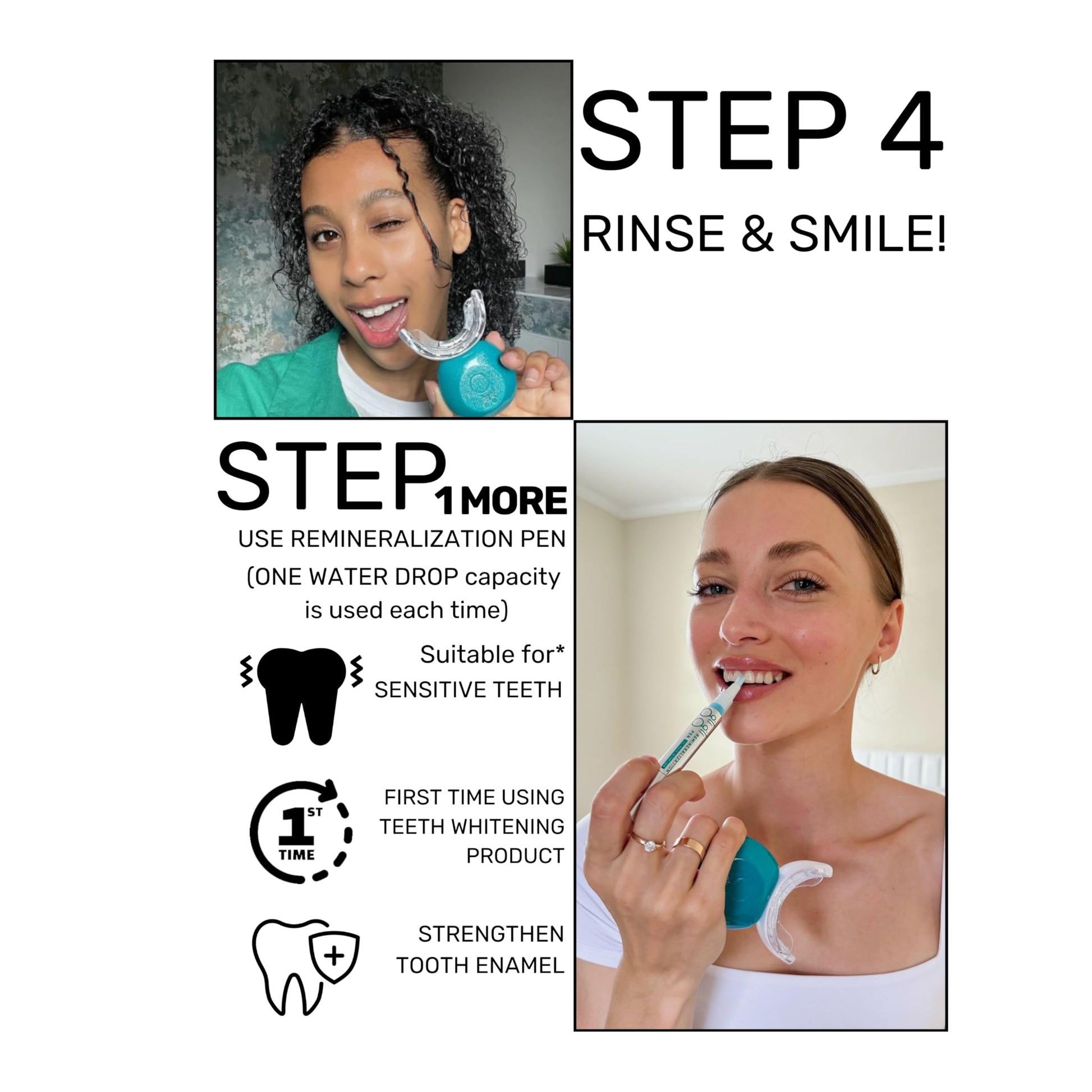 gli gli Super Sparkle Booster Teeth Whitening Kit - 2 x 5ml Hydrogen Peroxide 6% Whitening Gel Syringes - Includes Rechargeable LED Whitening Device & Remineralization Pen - 10 to 15 Days Treatment