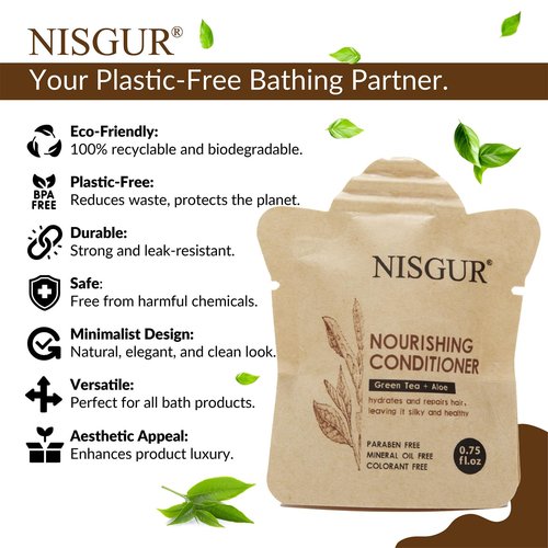 NISGUR Conditioner Bulk 0.75 oz 200 Pack No PlasticHotel Conditioner Paper Pouch Travel Size Aloe and Green Tea Extract Infused