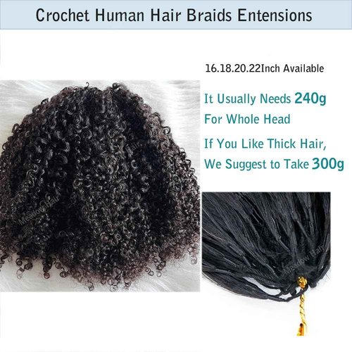 Knotless Pre Separated Human Hair Crochet Extensions for Braids Afro Kinky Curly Brazilian Virgin Feather Hair Bundles Boho Twist Braiding Hair for Black Women 16inch 60g