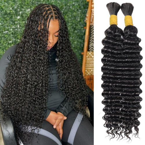Boho Human Braiding Hair Curly for Boho Braids Bohemian 100% Human Hair for Braiding Wet and Wave Deep Wave Bulk Human Hair for Boho Knotless Braids No Weft 2 Bundles