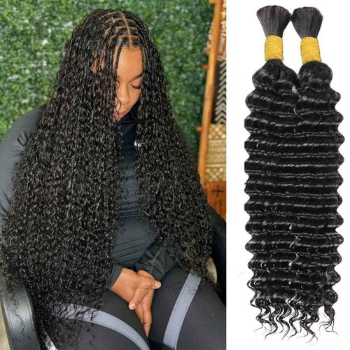 Aailvmey Human Braiding Hair for Boho Braids Bohemian Deep Wave Bulk 100% Human Hair for Braiding Wet and Wave Human Culry Hair for Boho Knotless Braids No Weft 2 Bundles 100g Hair Extensions