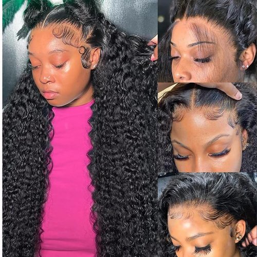 Rumdiku 26 Inch 13x6 Deep Wave Lace Front Wigs Human Hair Pre Plucked HD Lace Front Curly Wigs Human Hair 200% Density Glueless Frontal Wigs Human Hair with Black Color