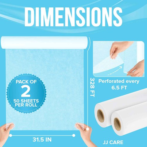 JJ CARE Disposable Massage Table Sheets - 100 Sheets [31.5" x 328 ft, 2 Roll] - 50% Thicker Perforated Massage Bed Cover, Non-Woven Disposable Roll for Massage Table for Waxing, Facial, Tattoo, & Spa